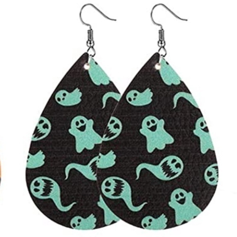 4/$15 HALLOWEEN ghost tear drop faux leather earrings